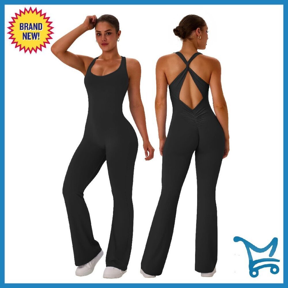 Sleeveless Workout Jumpsuit Scrunch Butt Lifting Yoga Bodysuit Women's Size